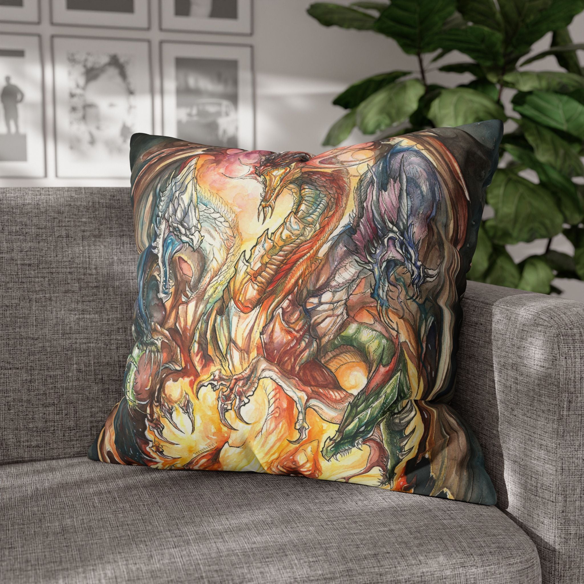 Square Poly Canvas Pillowcase - Evil Dragon