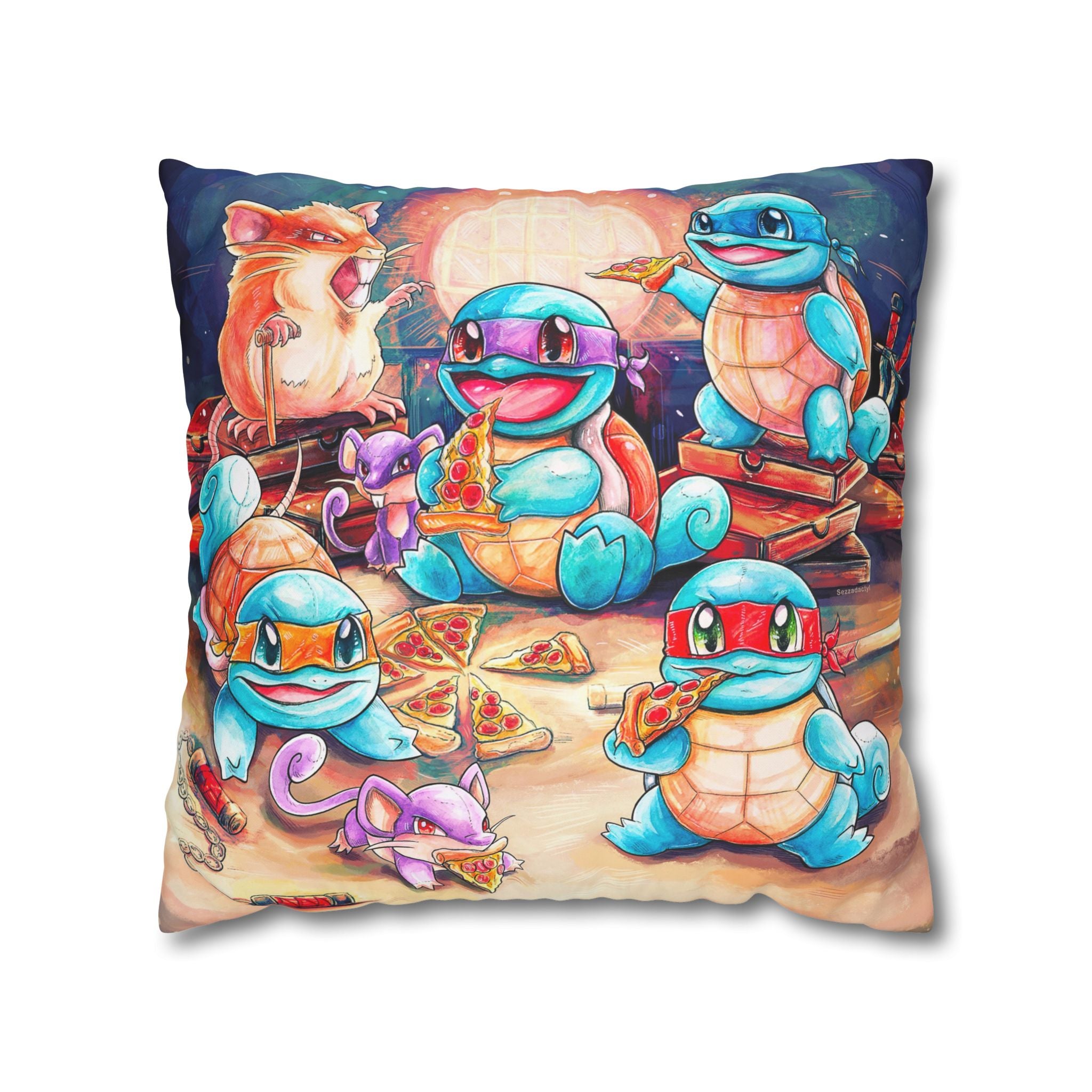 Square Poly Canvas Pillowcase - Pizza Party