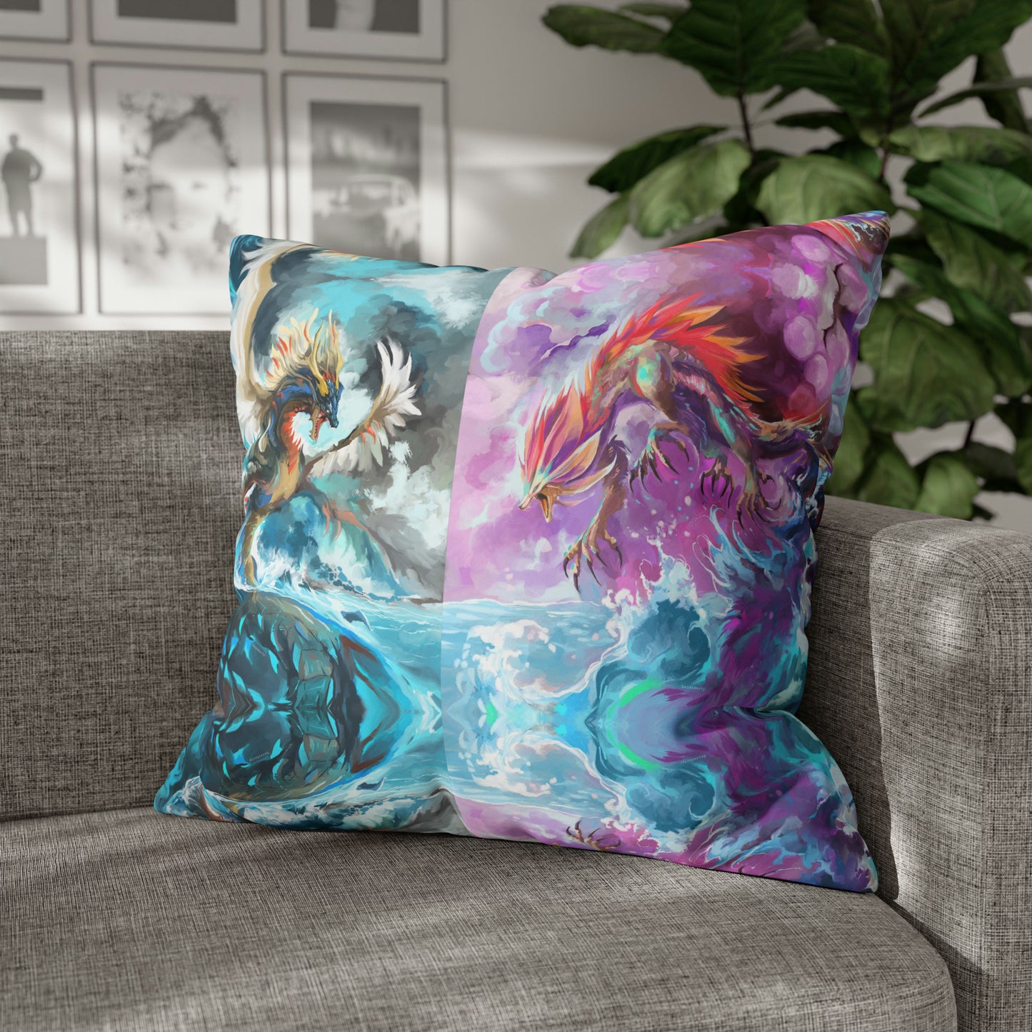 Square Poly Canvas Pillowcase - Monster Battle