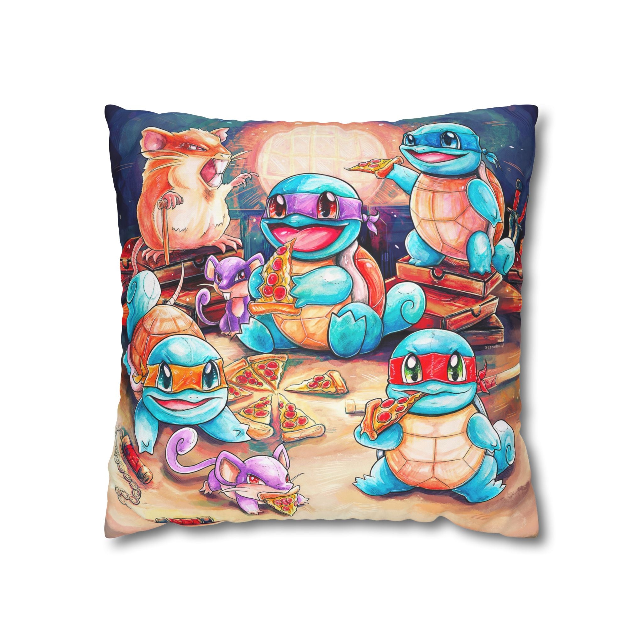 Square Poly Canvas Pillowcase - Pizza Party