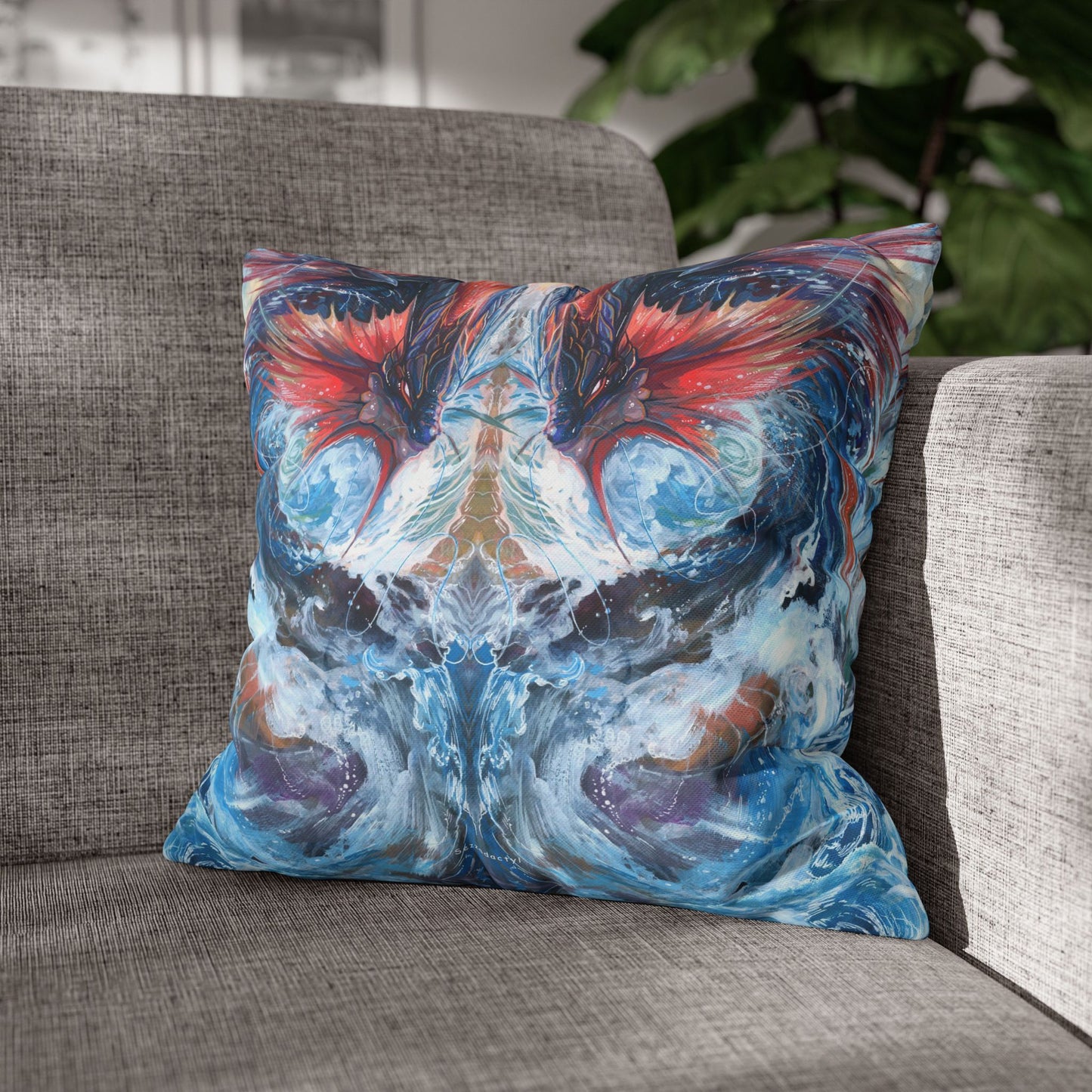 Square Poly Canvas Pillowcase - Serpent of the Rapids