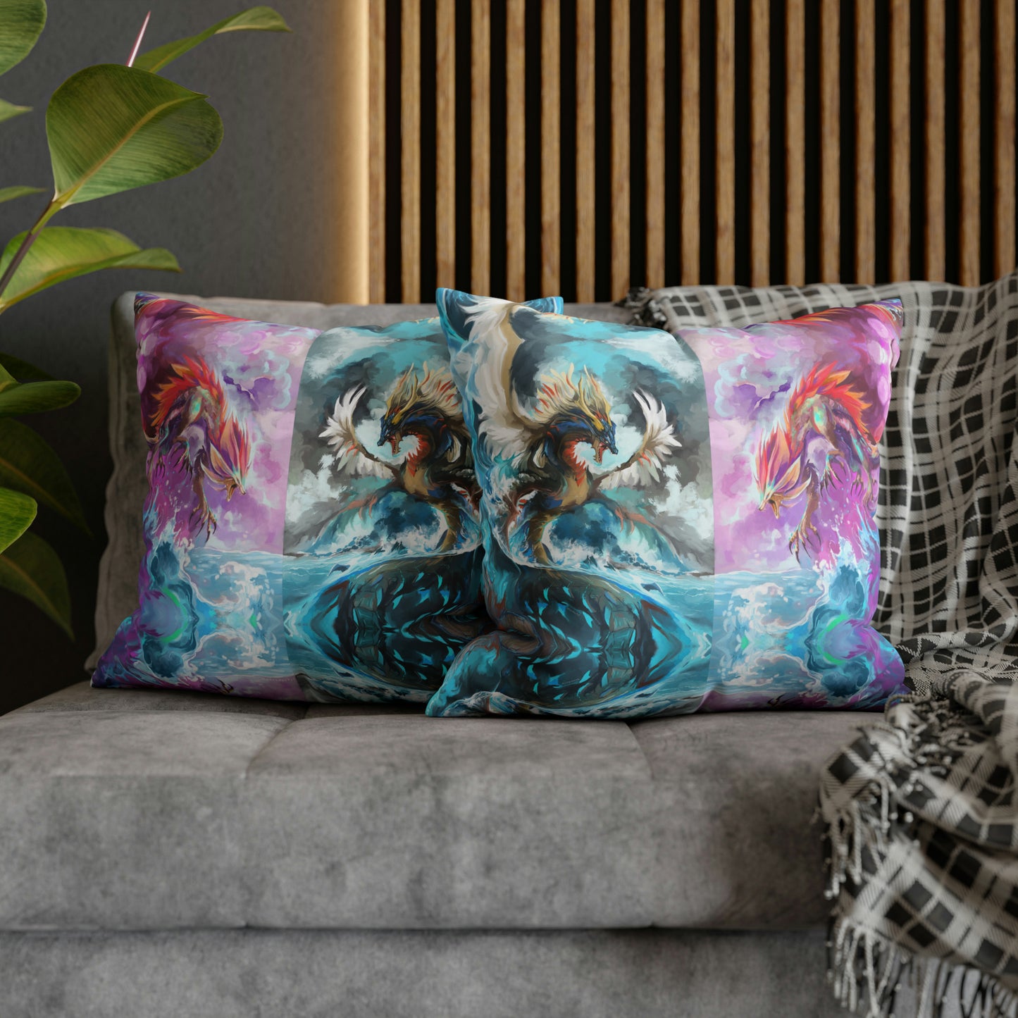 Square Poly Canvas Pillowcase - Monster Battle