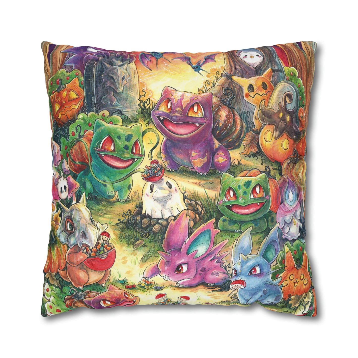 Square Poly Canvas Pillowcase - Halloween Friends