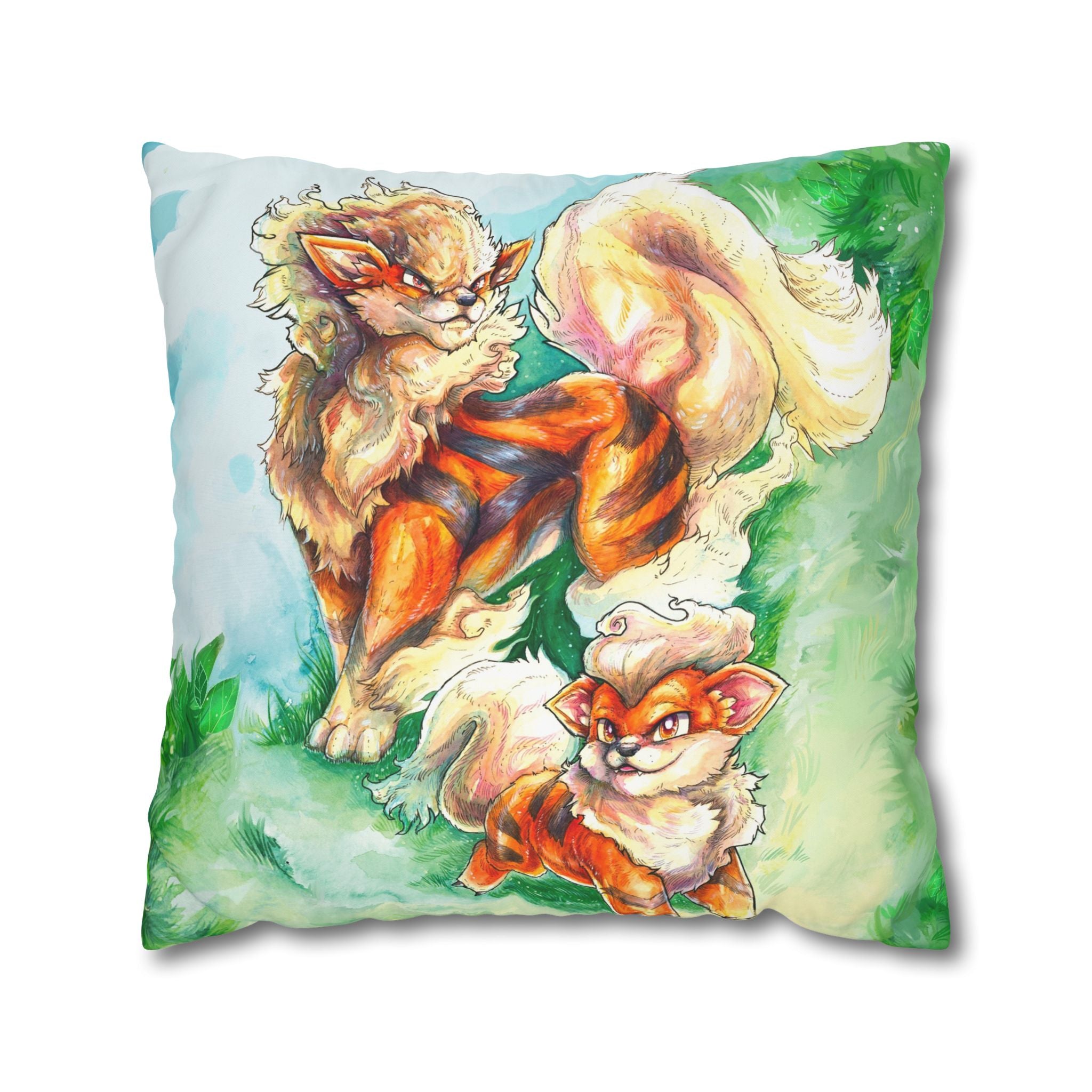 Square Poly Canvas Pillowcase - Fire Dogs