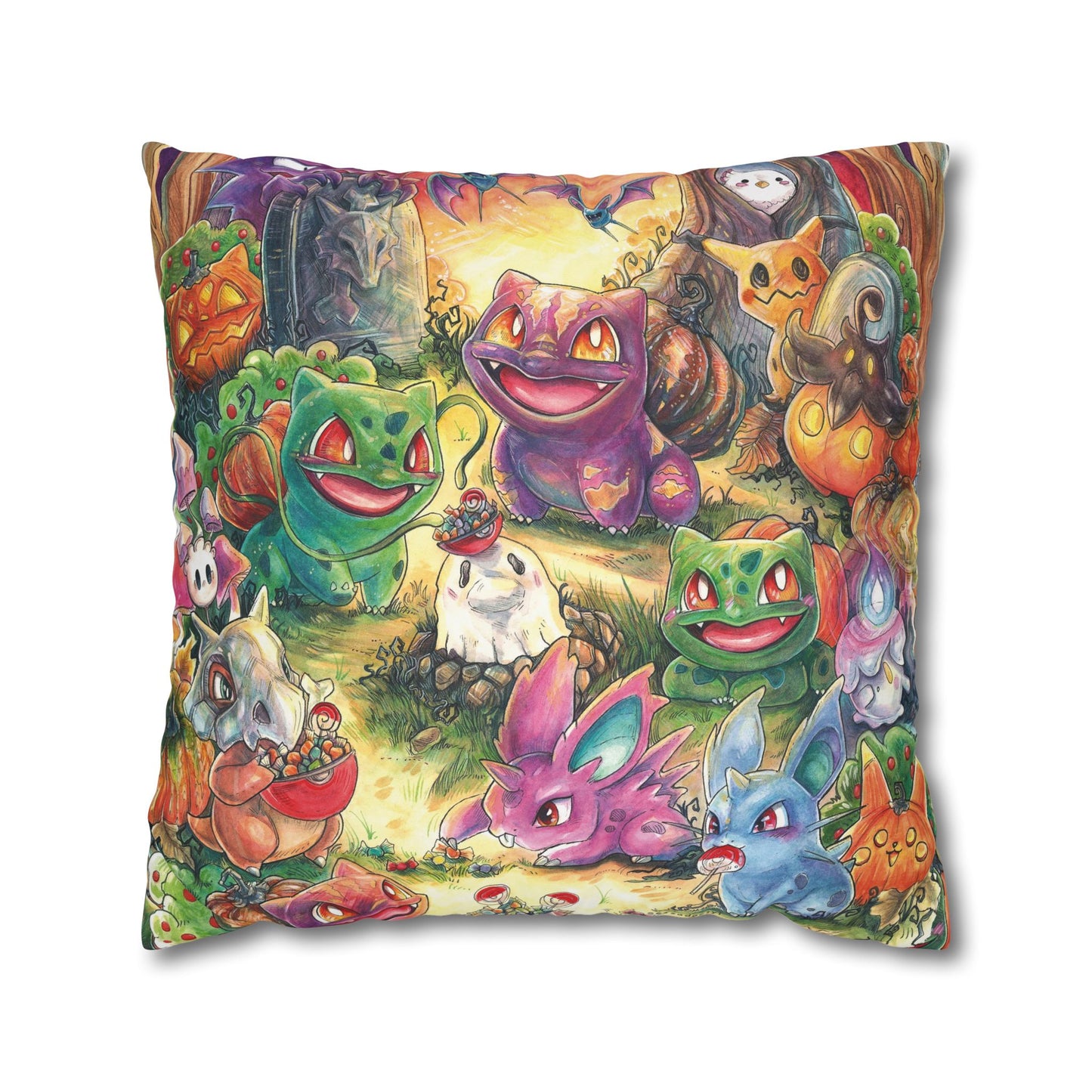 Square Poly Canvas Pillowcase - Halloween Friends