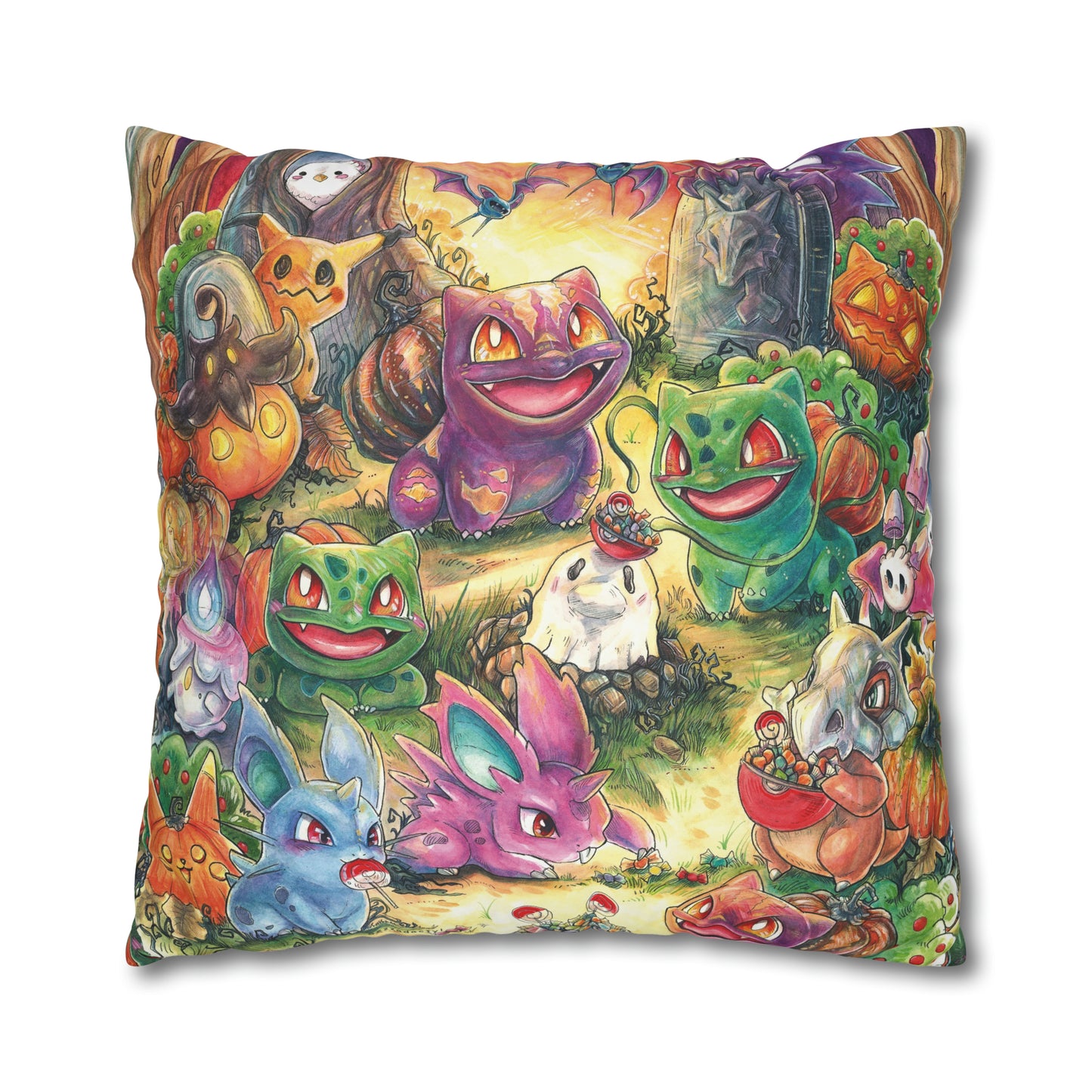 Square Poly Canvas Pillowcase - Halloween Friends