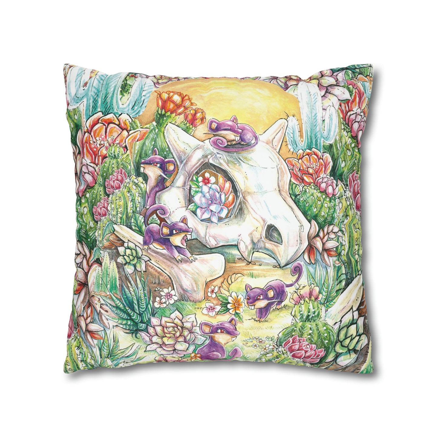 Square Poly Canvas Pillowcase - Skull with Rats