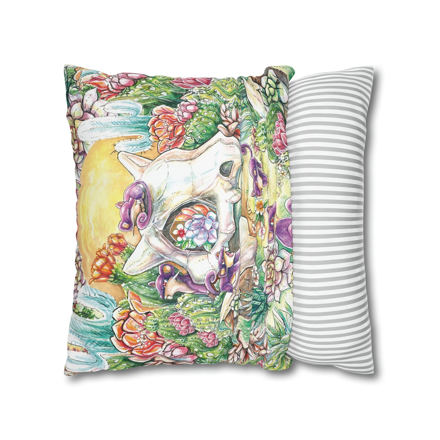 Square Poly Canvas Pillowcase - Skull with Rats