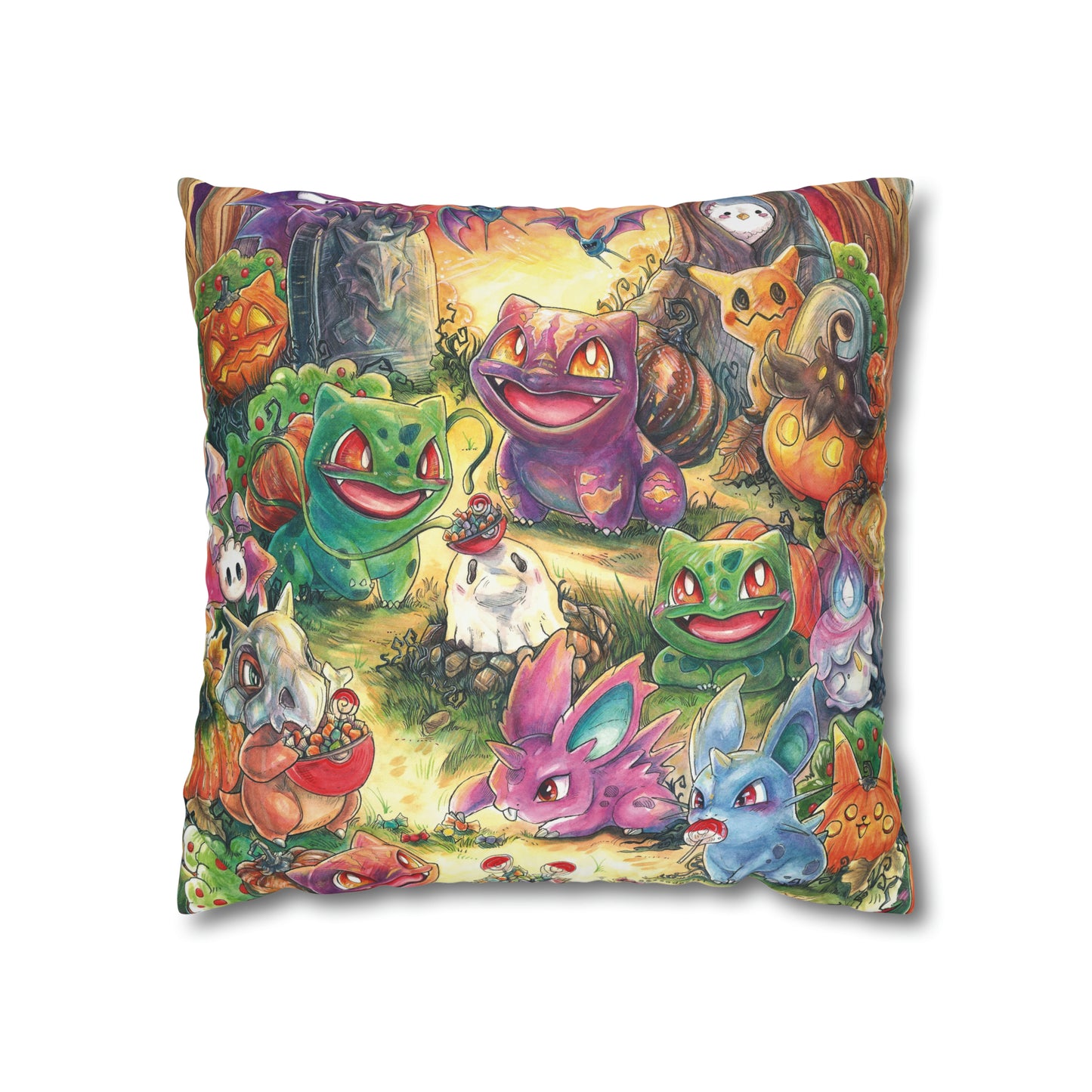 Square Poly Canvas Pillowcase - Halloween Friends