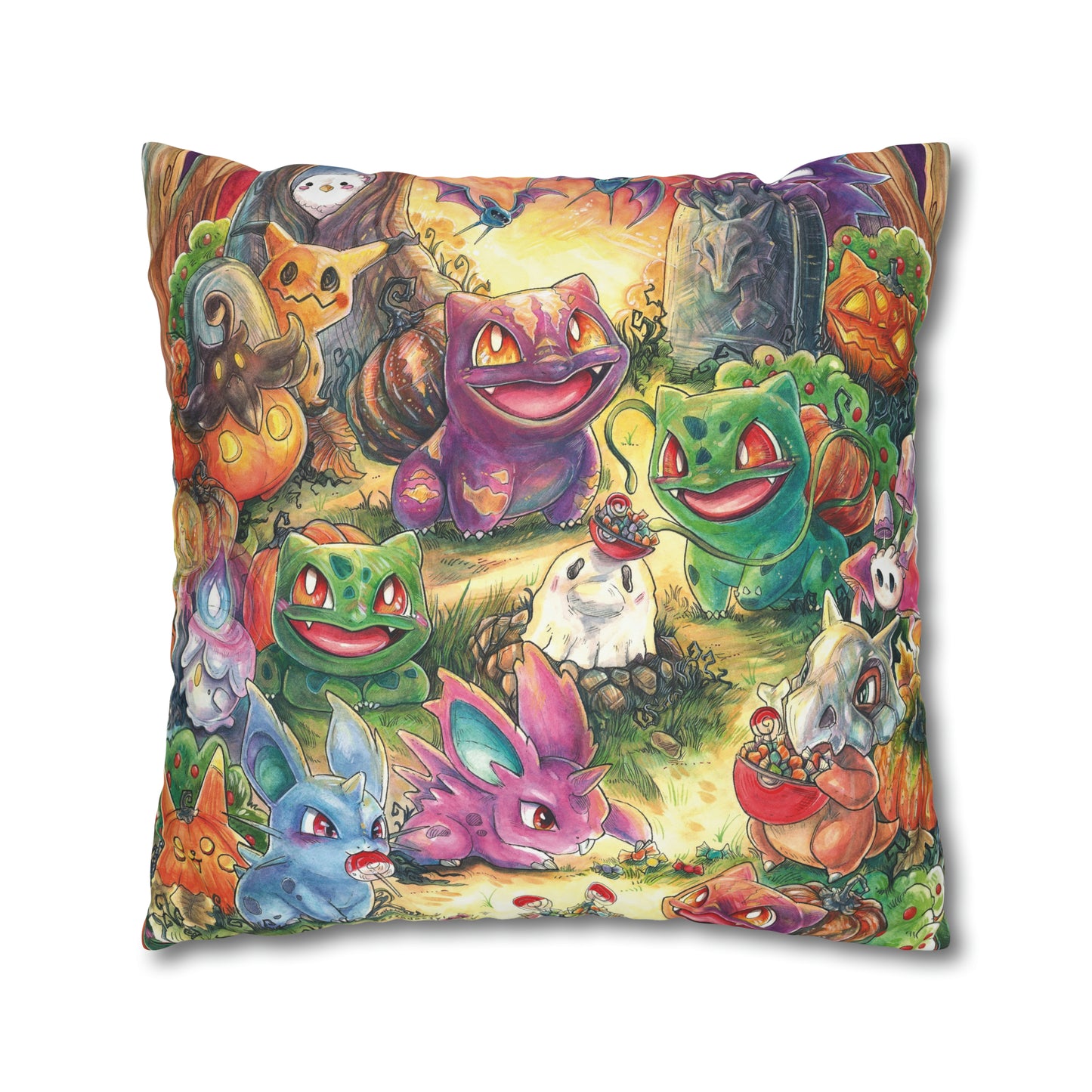 Square Poly Canvas Pillowcase - Halloween Friends