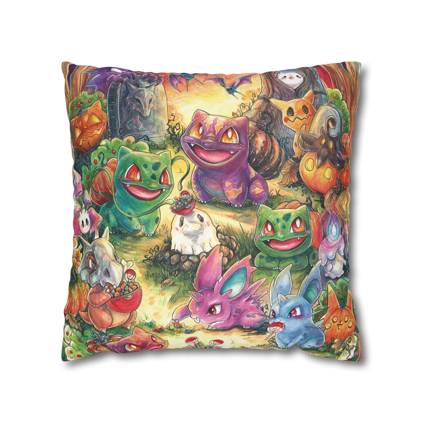 Square Poly Canvas Pillowcase - Halloween Friends