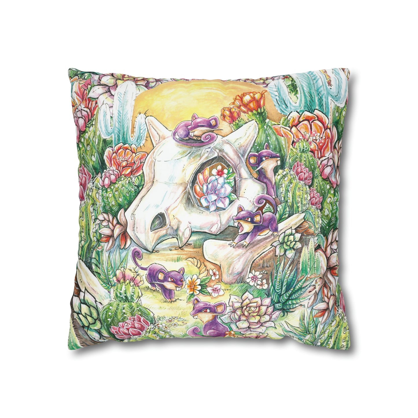 Square Poly Canvas Pillowcase - Skull with Rats