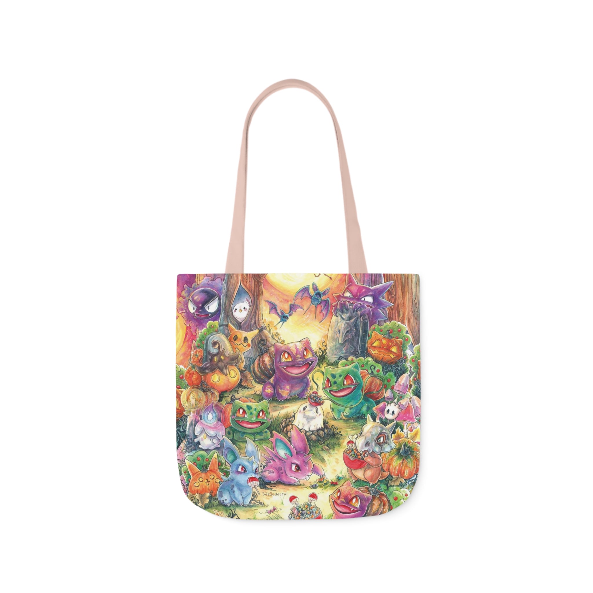 Canvas Tote Bag, 5-Color Straps - Halloween Friends