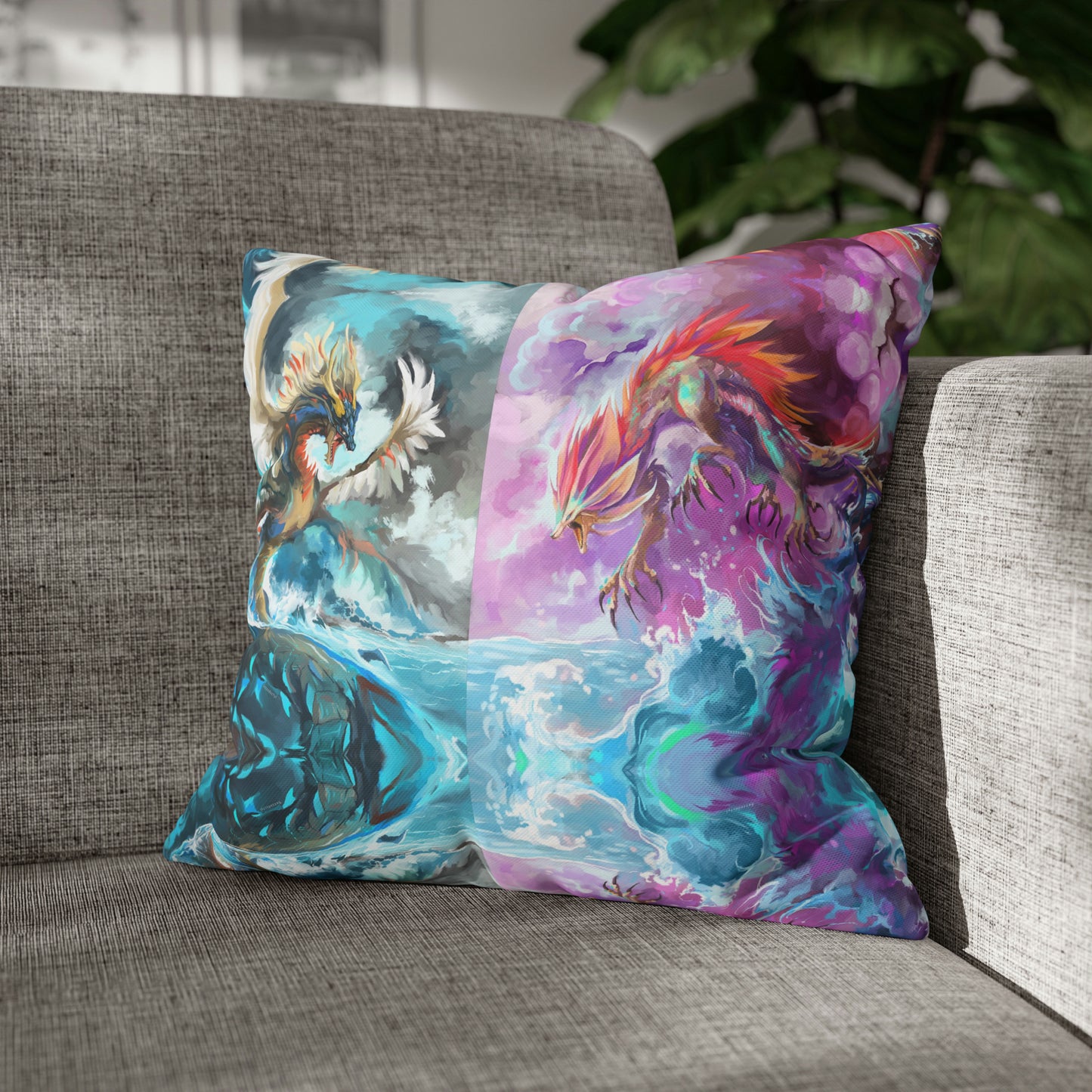 Square Poly Canvas Pillowcase - Monster Battle