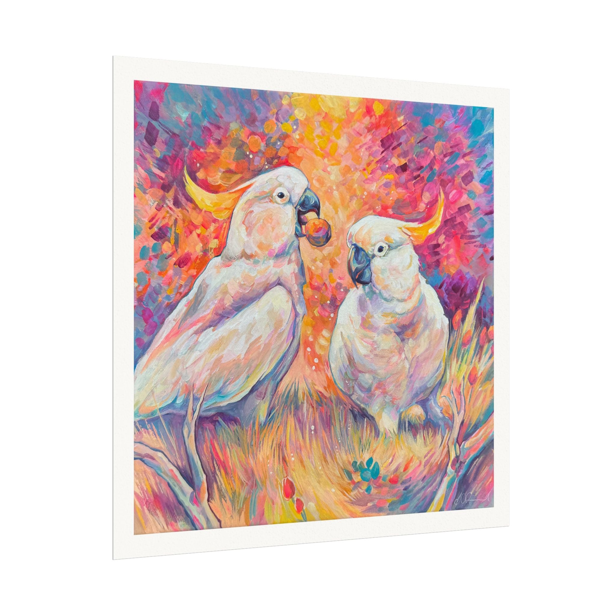 Two Cockatoos Boarded Square Print