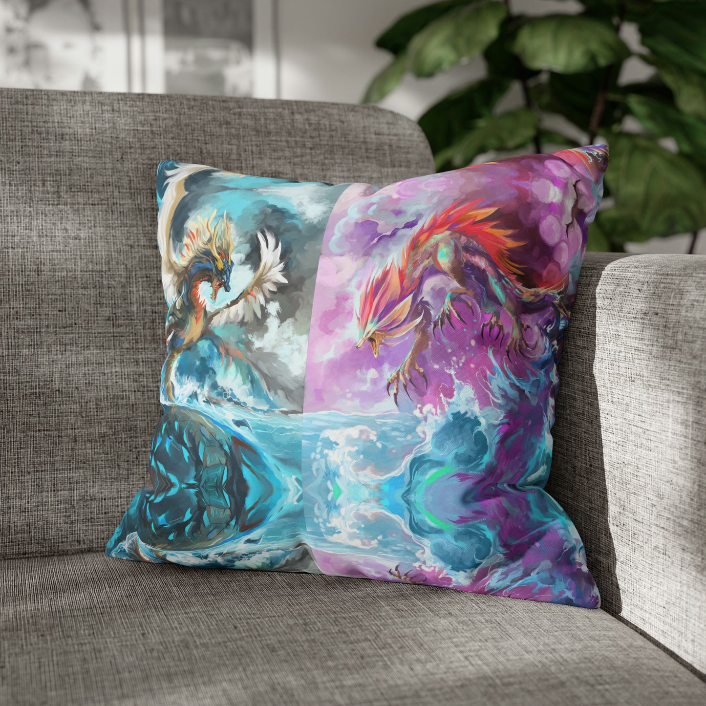 Square Poly Canvas Pillowcase - Monster Battle