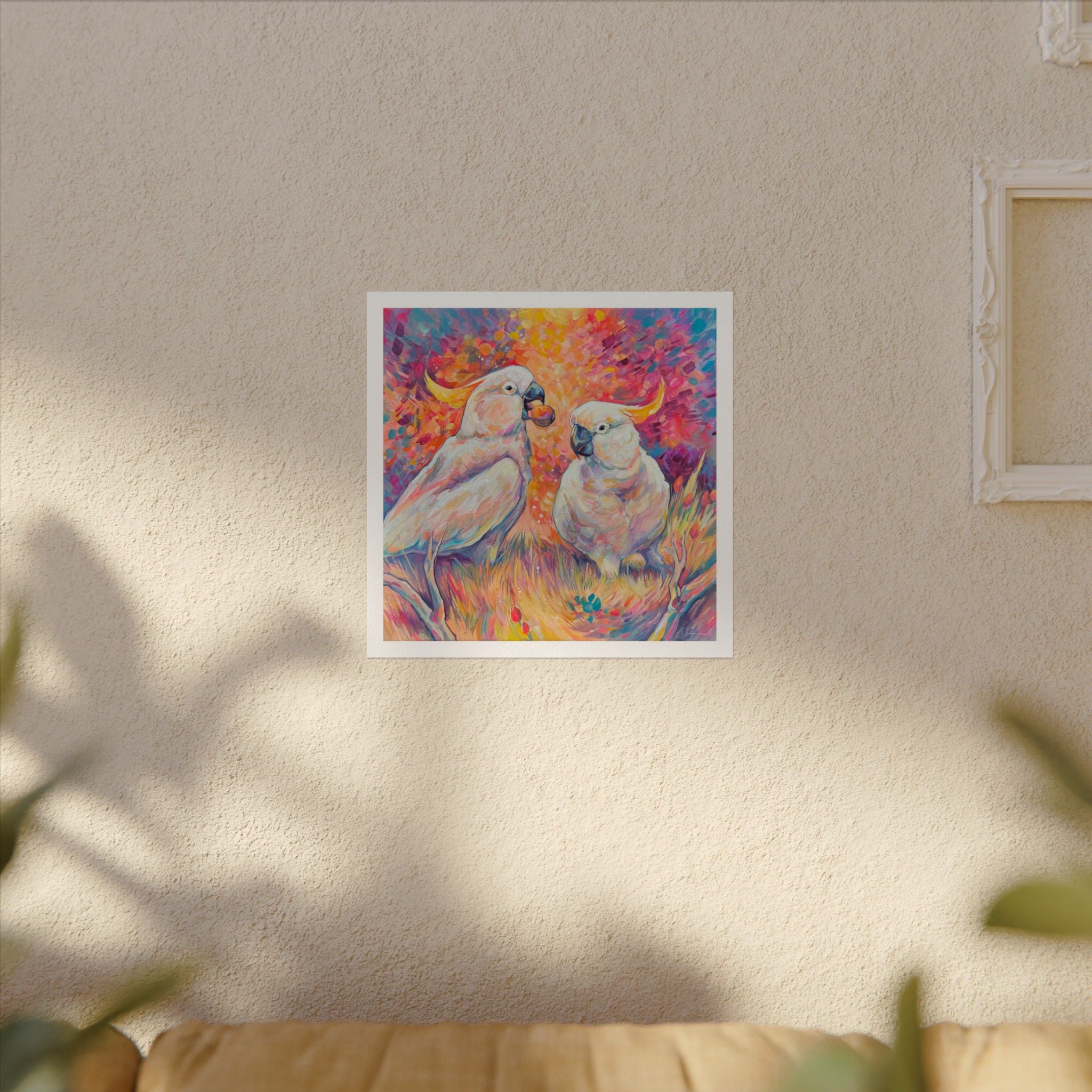 Two Cockatoos Boarded Square Print