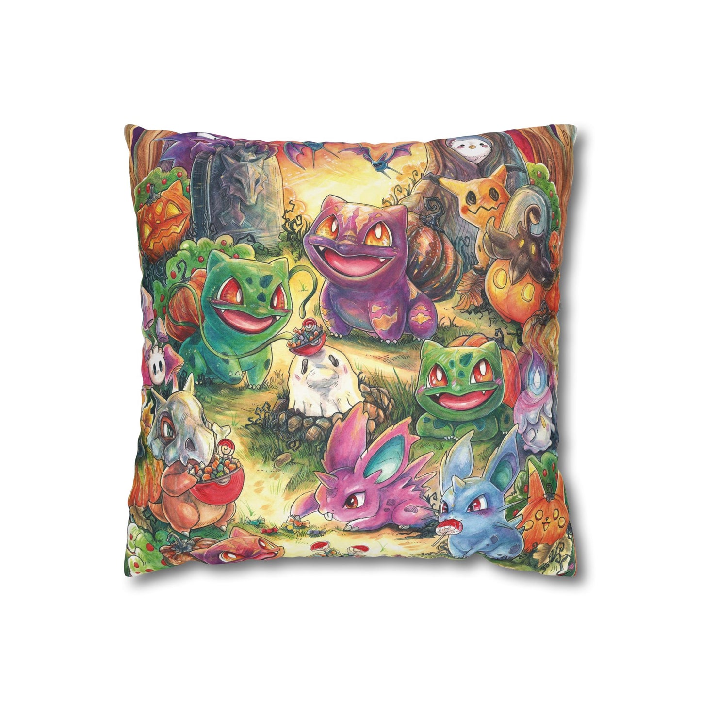 Square Poly Canvas Pillowcase - Halloween Friends