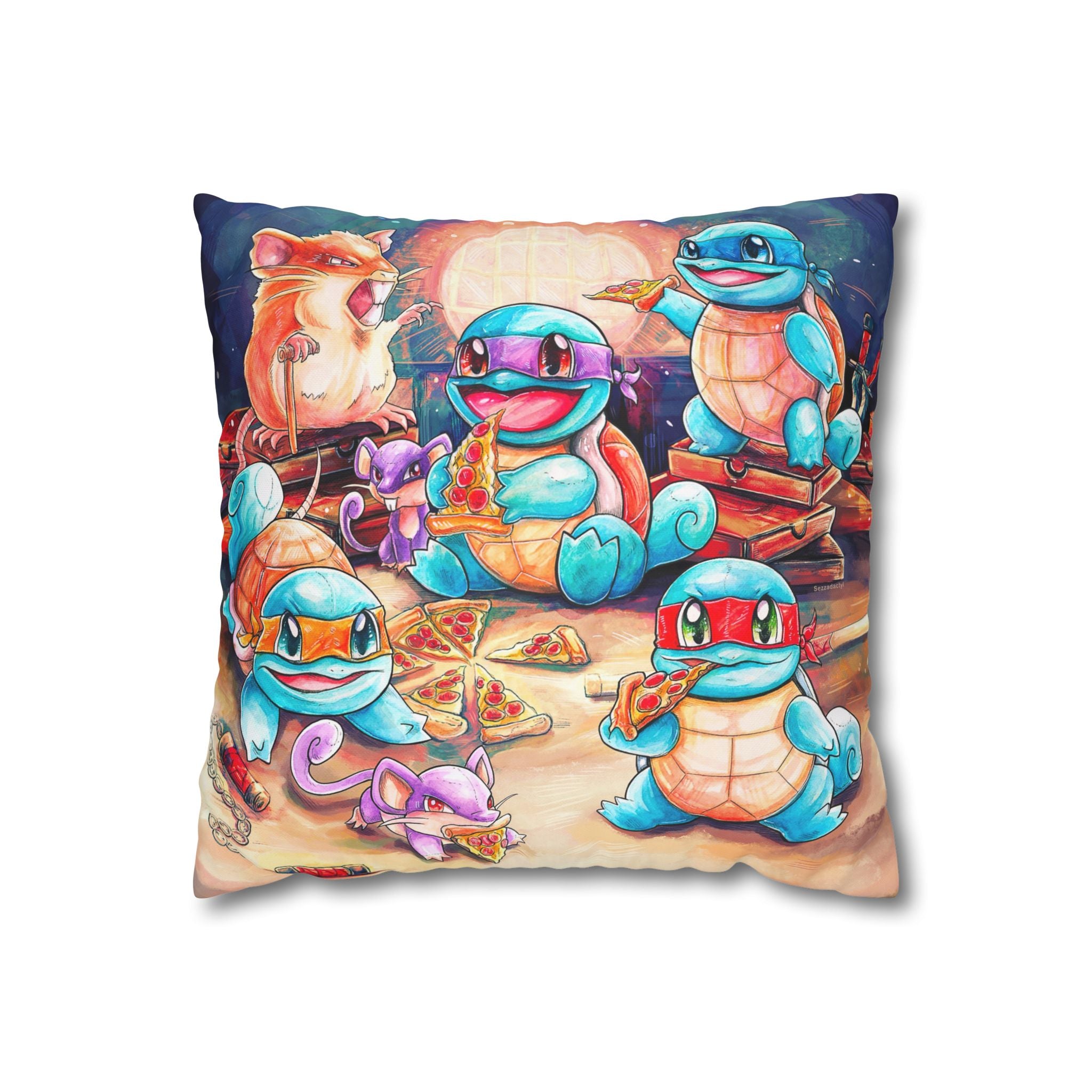 Square Poly Canvas Pillowcase - Pizza Party