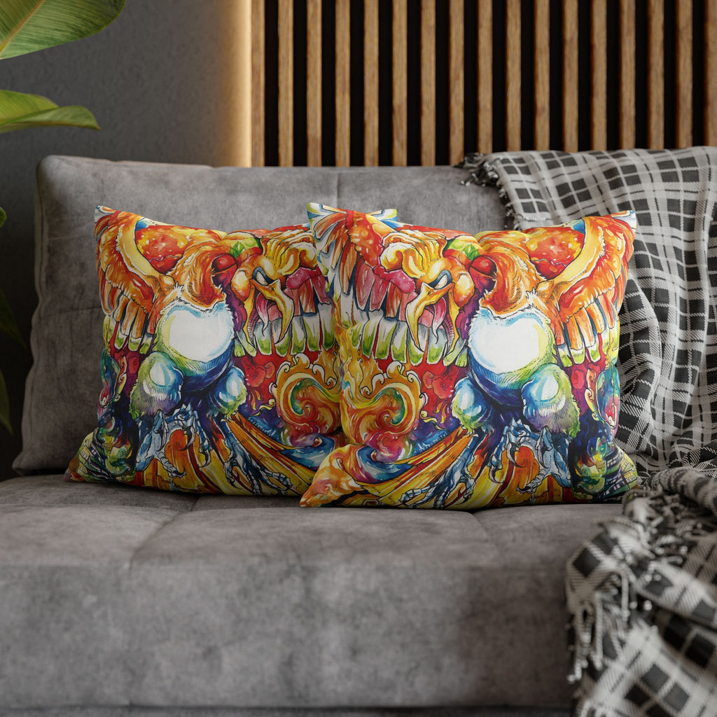 Square Poly Canvas Pillowcase - Fire Bird