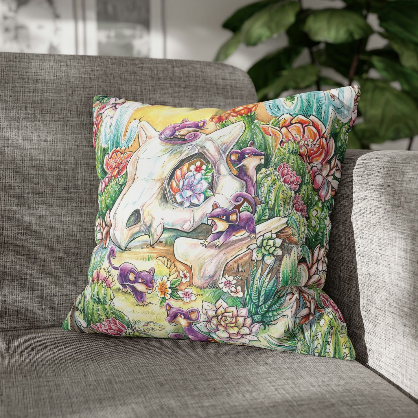 Square Poly Canvas Pillowcase - Skull with Rats