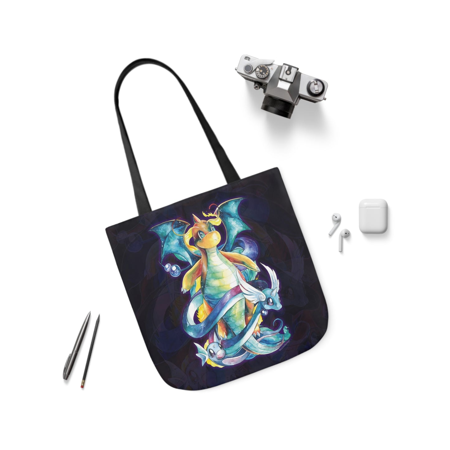 Canvas Tote Bag, 5-Color Straps - Dragons