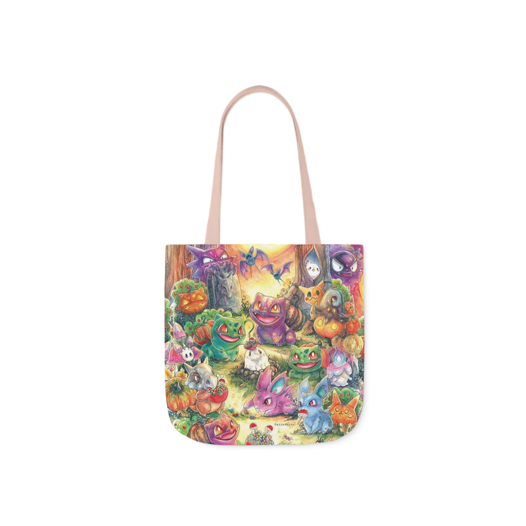 Canvas Tote Bag, 5-Color Straps - Halloween Friends