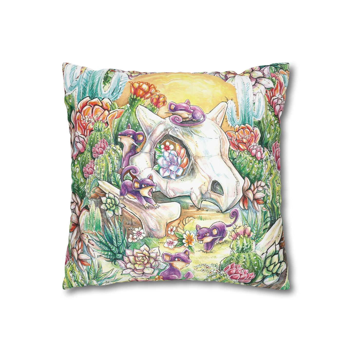 Square Poly Canvas Pillowcase - Skull with Rats