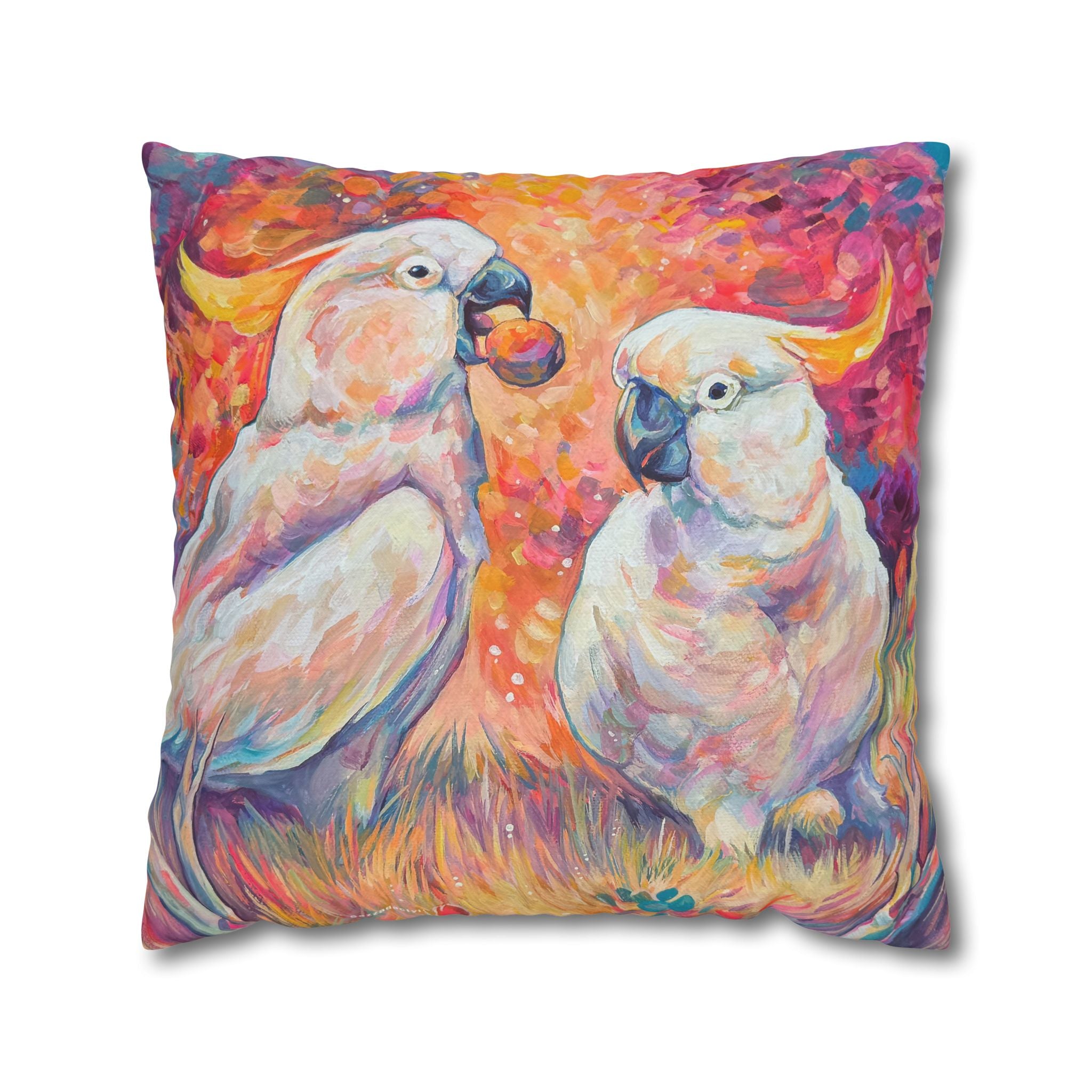 Square Poly Canvas Pillowcase - Cockatoos
