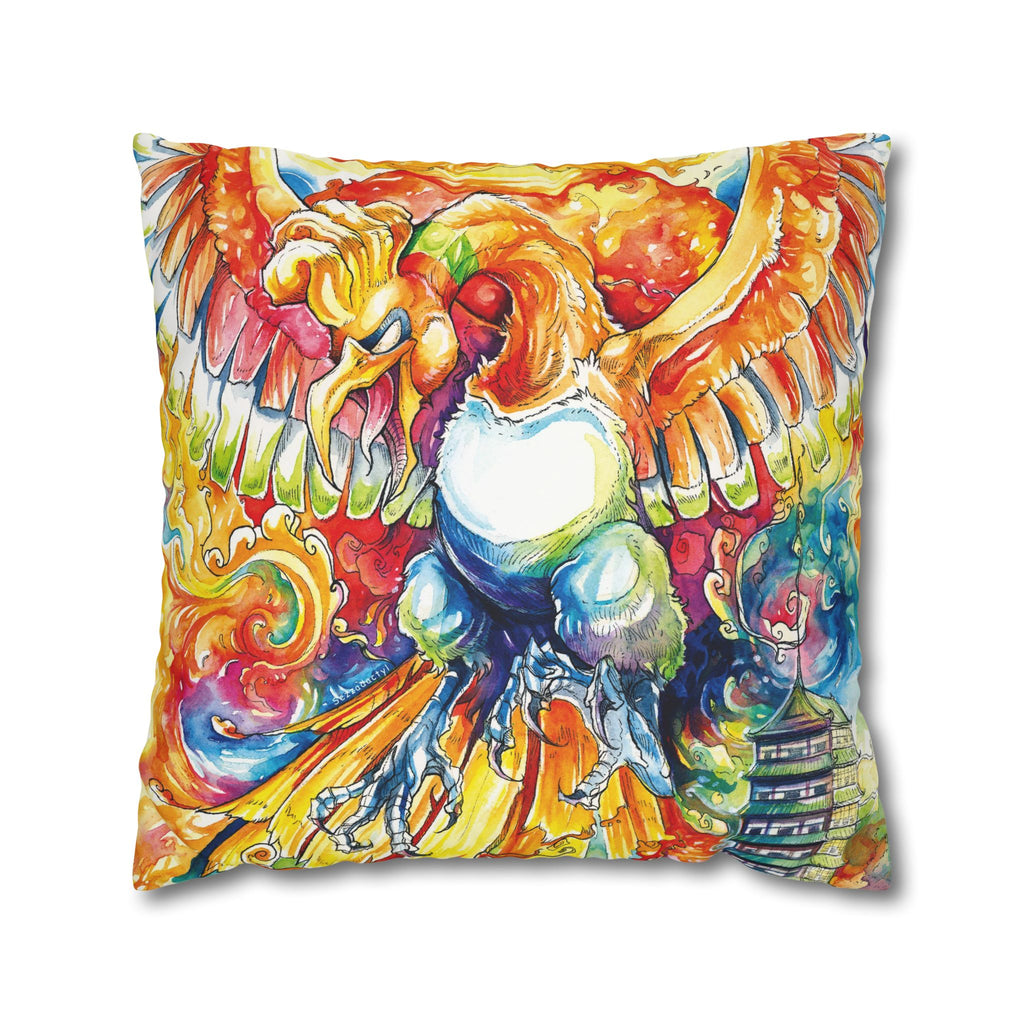 Square Poly Canvas Pillowcase - Fire Bird