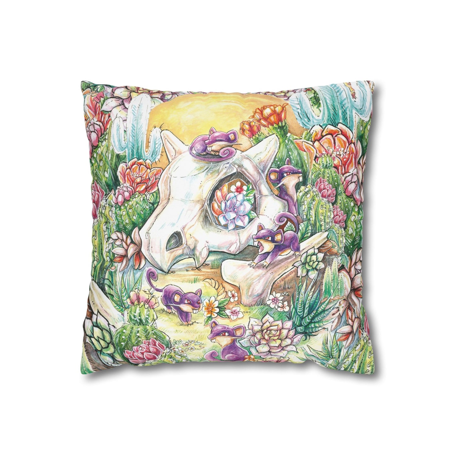 Square Poly Canvas Pillowcase - Skull with Rats