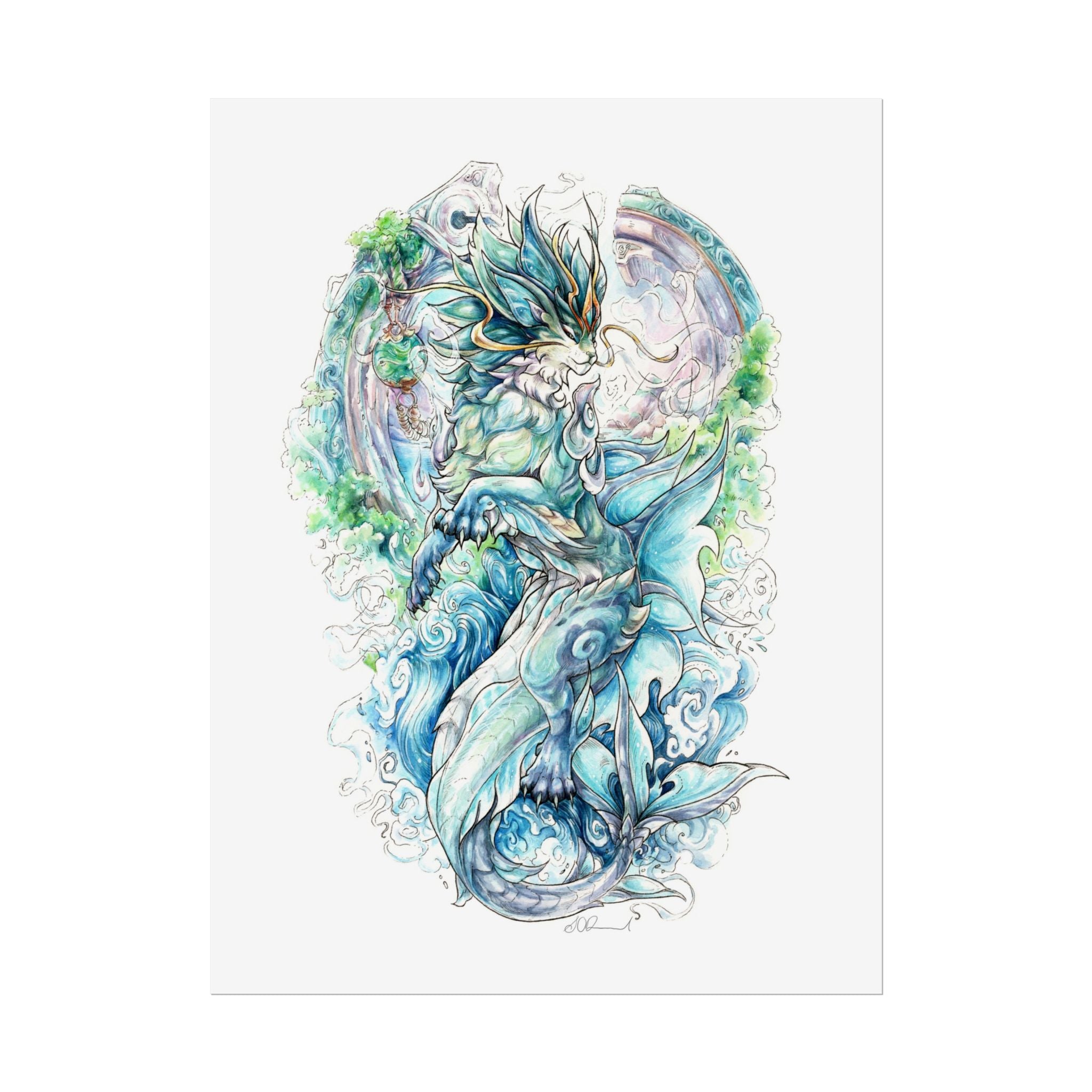 Cat Dragon Poster Print
