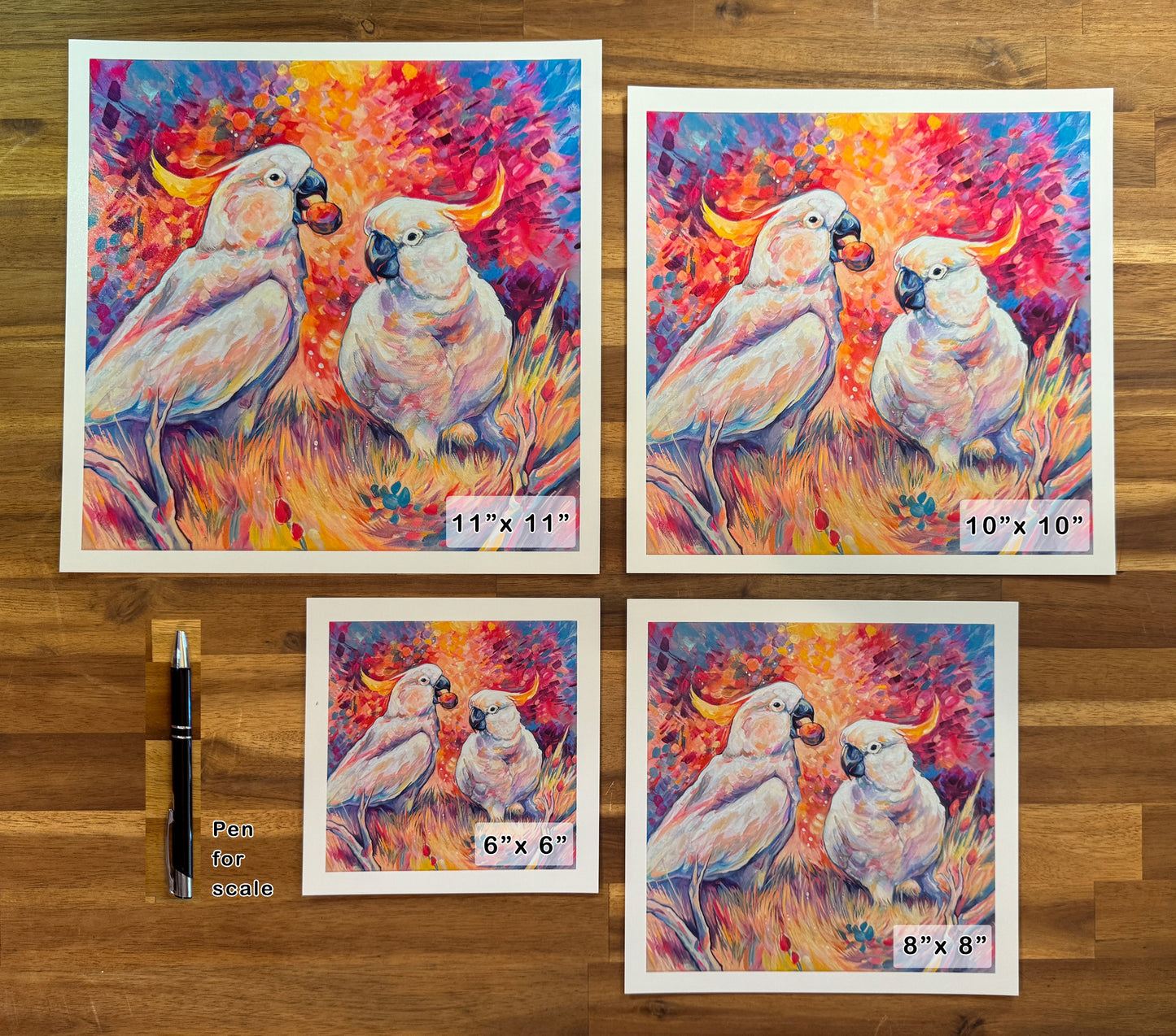 Cockatoos Print - Square Sizes (with border) - 6x6, 8x8, 10x10, 11x11