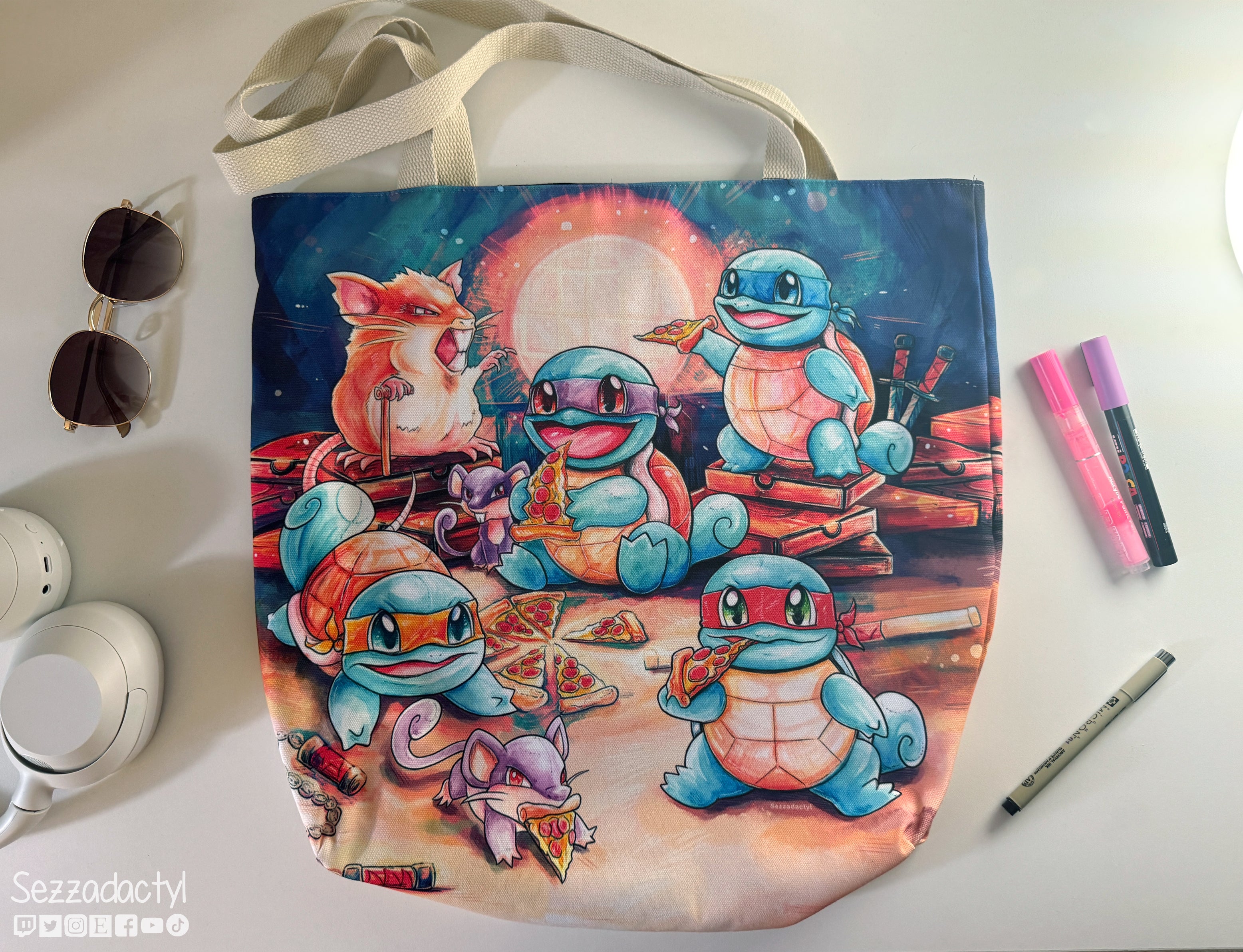 Tote Bag, 5-Color Straps - Pizza Party