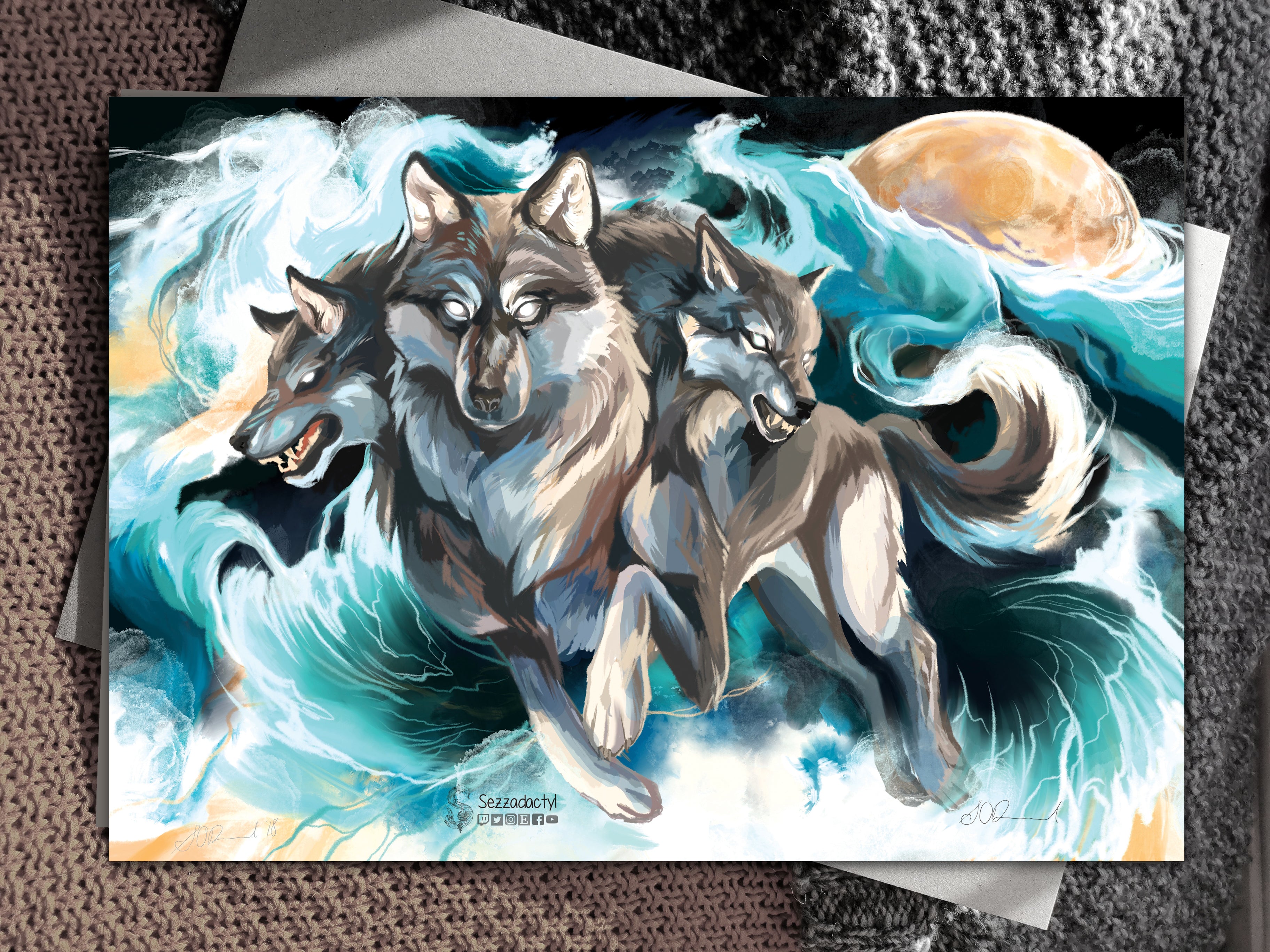 Three Headed Wolf Print - A3/A4/A5 sizes – Sezzadactyl