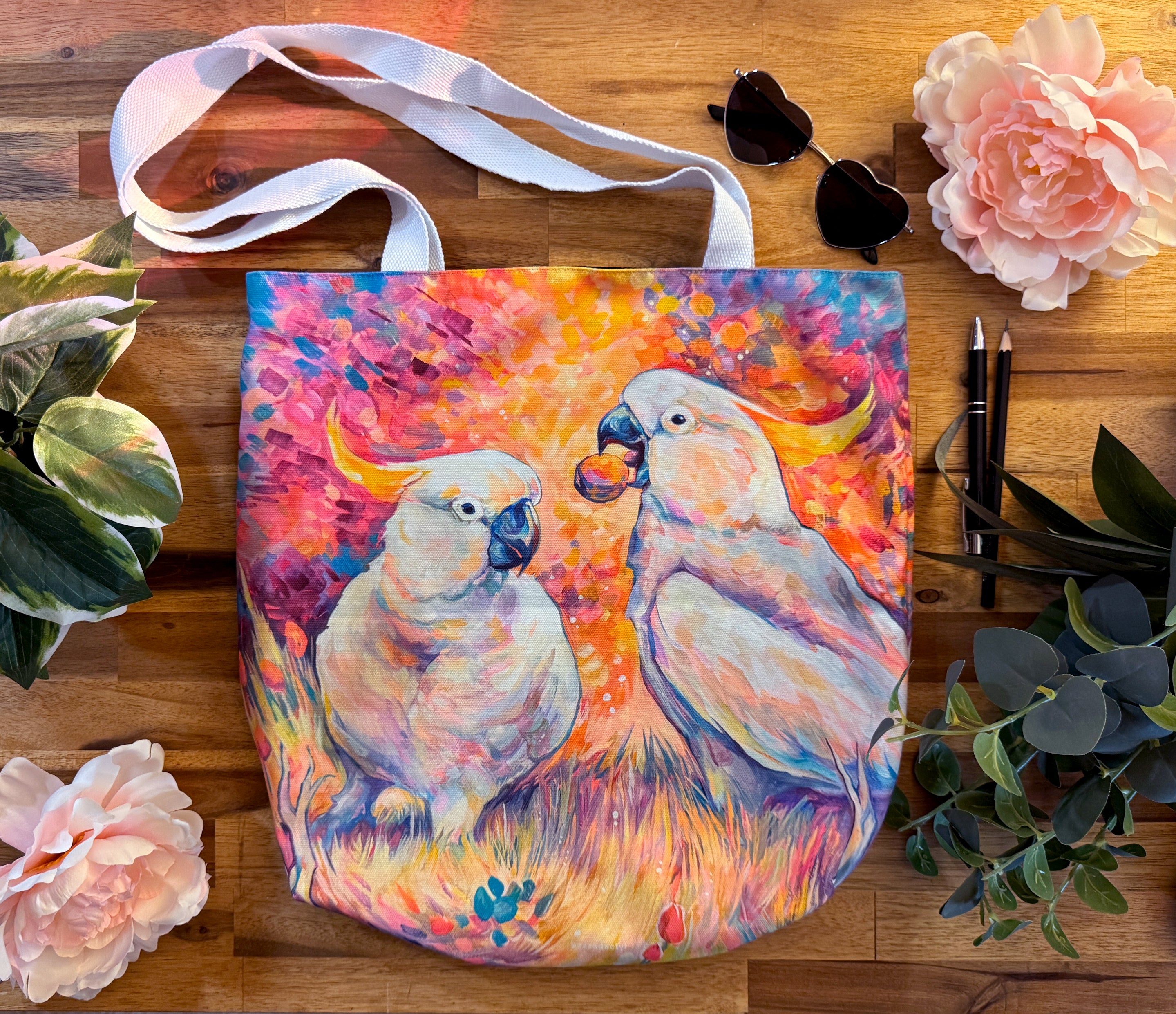 Tote Bag, 5-Color Straps - Cockatoos