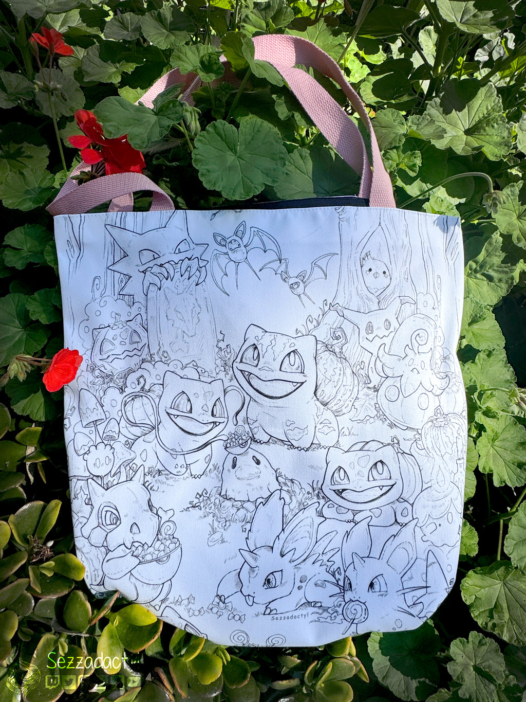 Tote Bag, 5-Color Straps - Halloween Friends Linework
