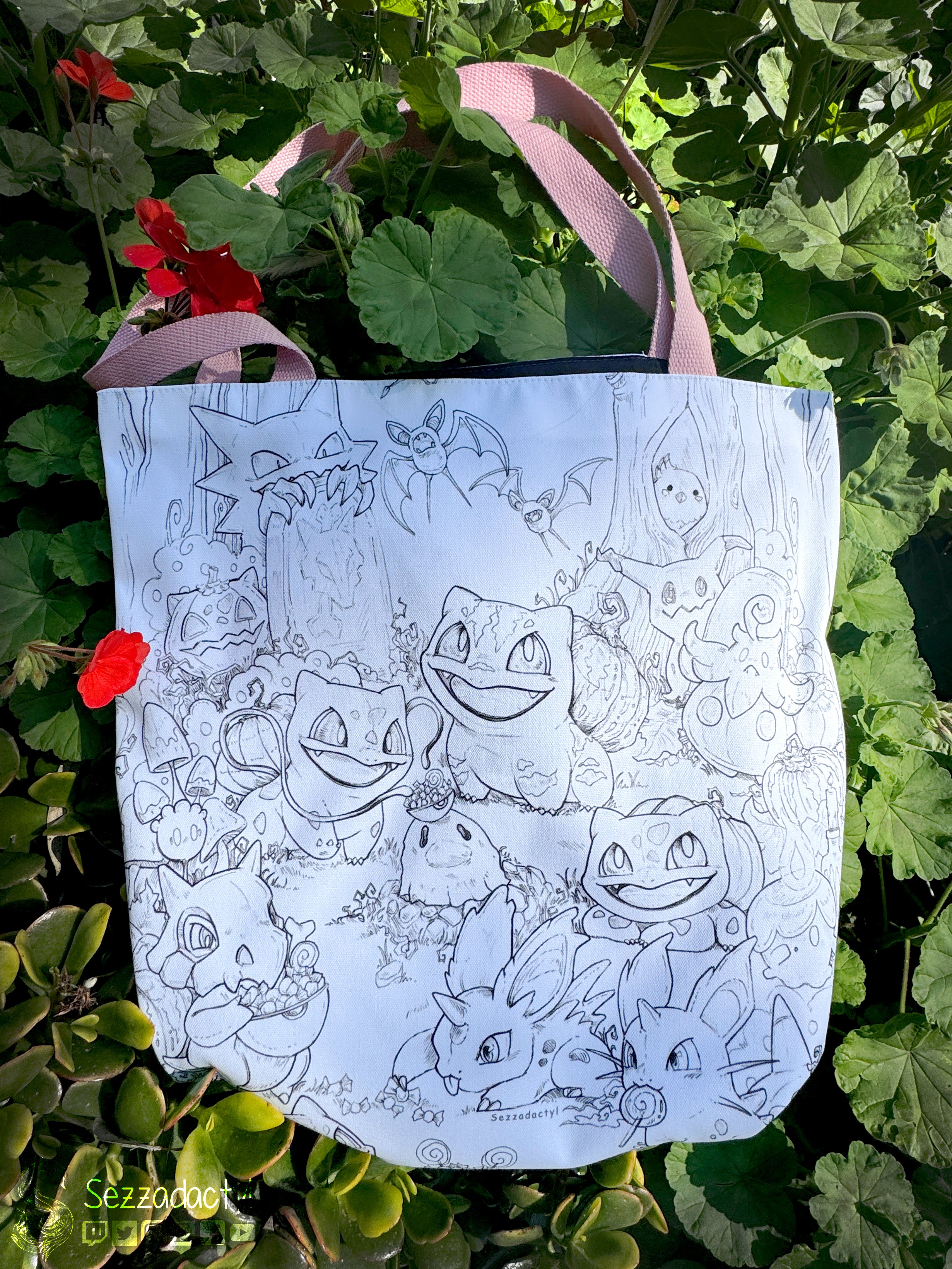 Tote Bag, 5-Color Straps - Halloween Friends Linework