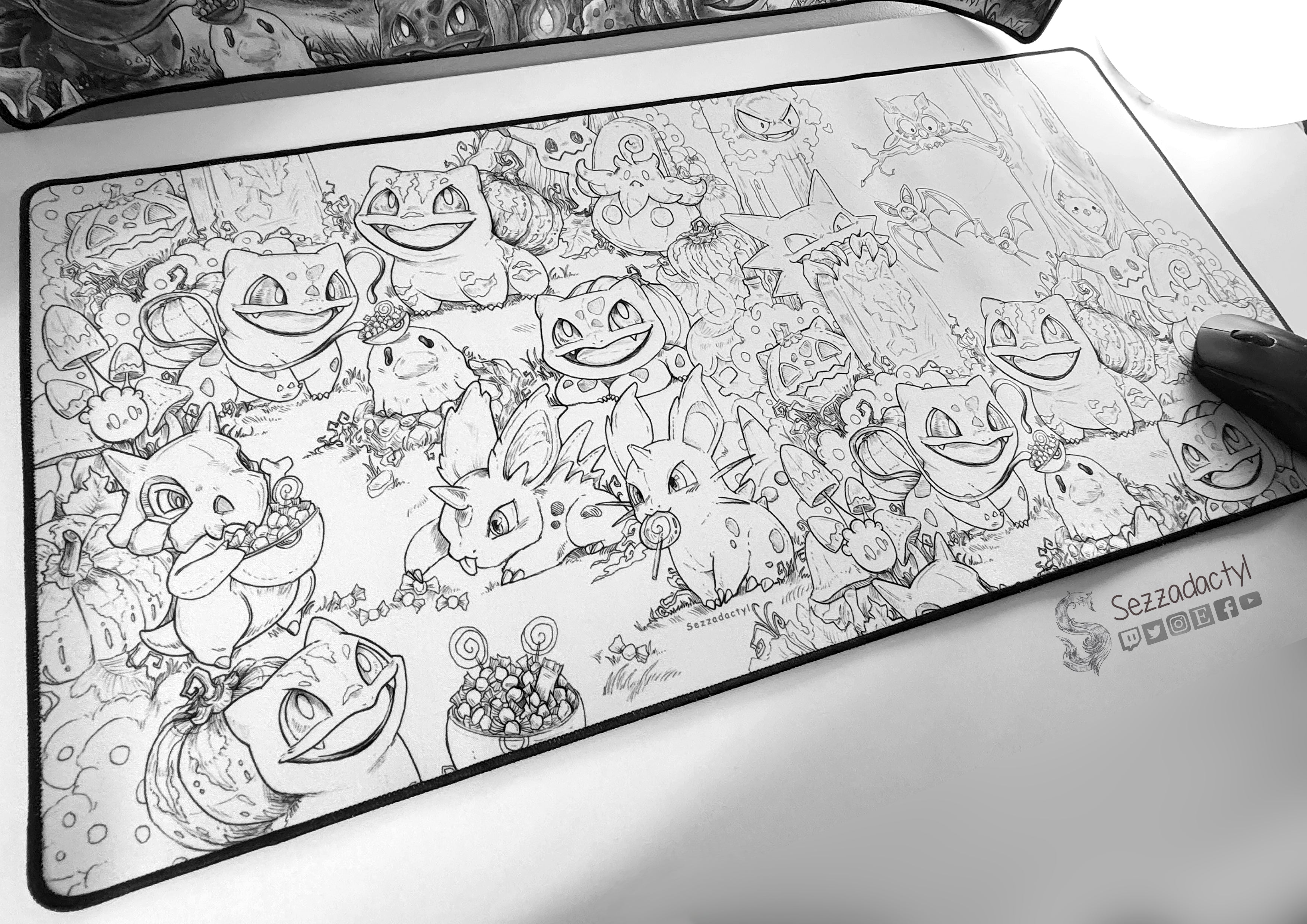 Desk Mat - Halloween Friends Linework