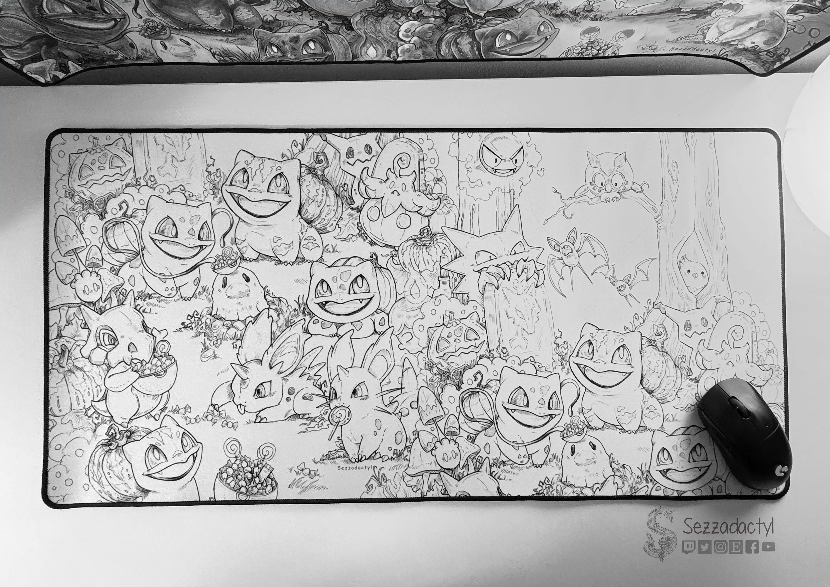 Desk Mat - Halloween Friends Linework